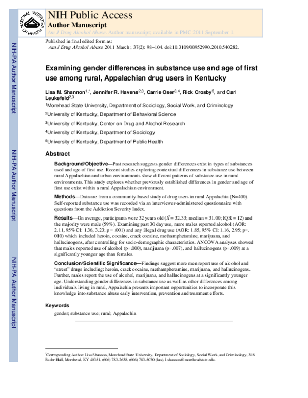 (PDF) Examining gender differences in substance use and age of first ...