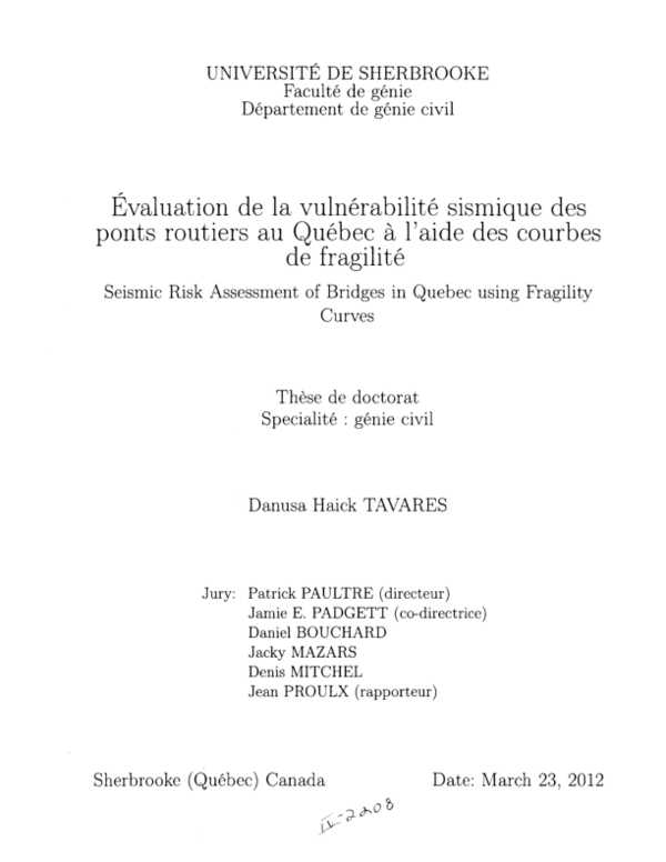 (PDF) Seismic risk assessment of bridges in Quebec using fragility curves