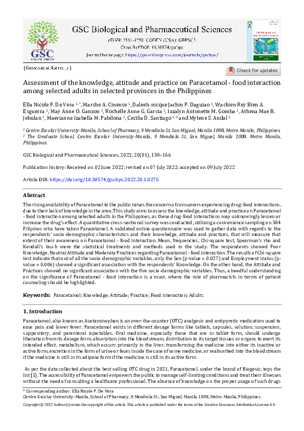 (PDF) Assessment of the knowledge, attitude and practice on Paracetamol