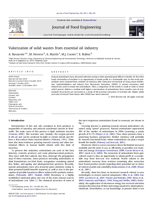 (PDF) Valorization of solid wastes from essential oil industry