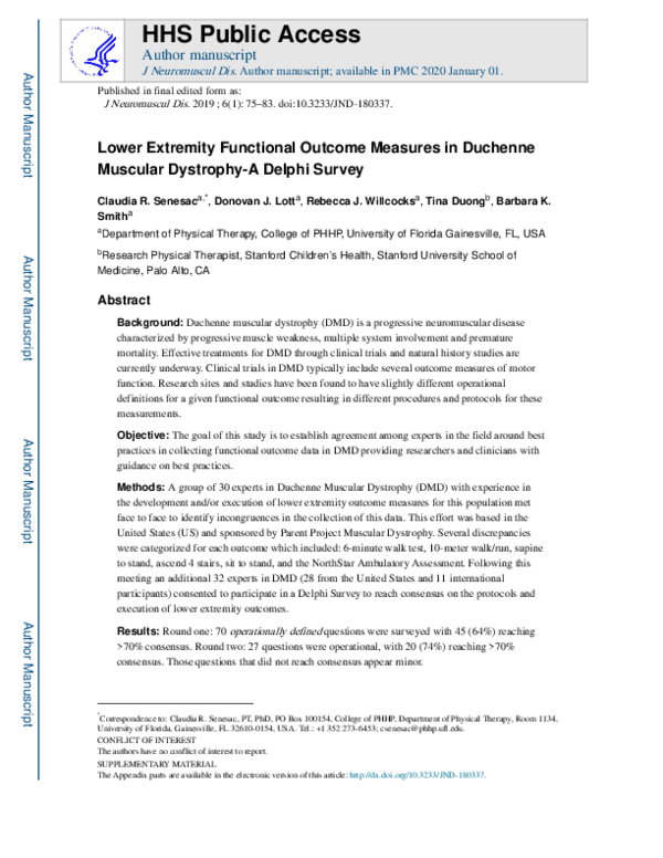 (PDF) Lower Extremity Functional Measures in Duchenne Muscular
