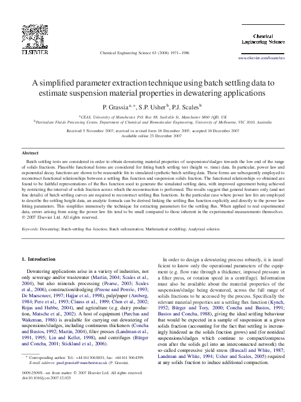(PDF) A simplified parameter extraction technique using batch settling data to estimate