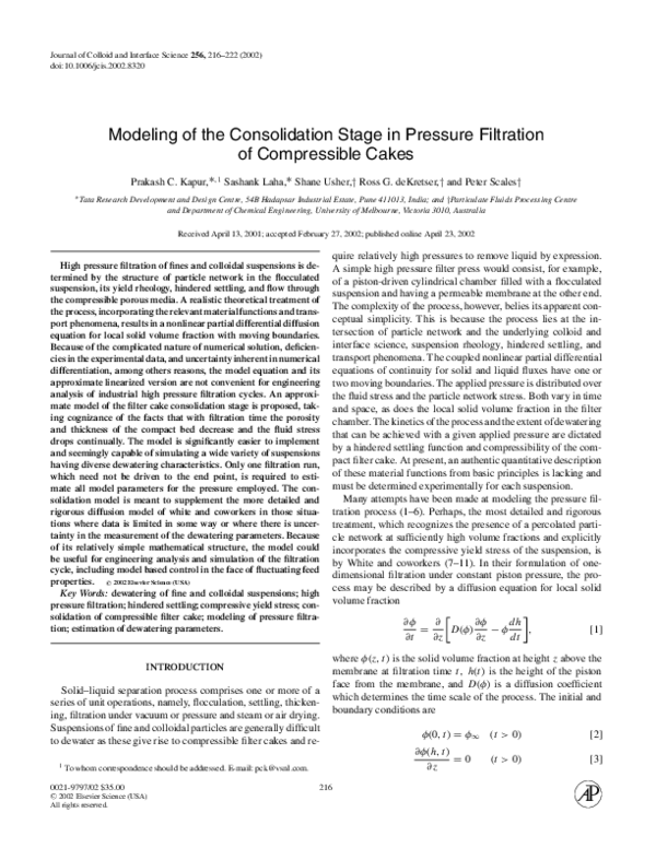 (PDF) Modeling of the Consolidation Stage in Pressure Filtration of ...