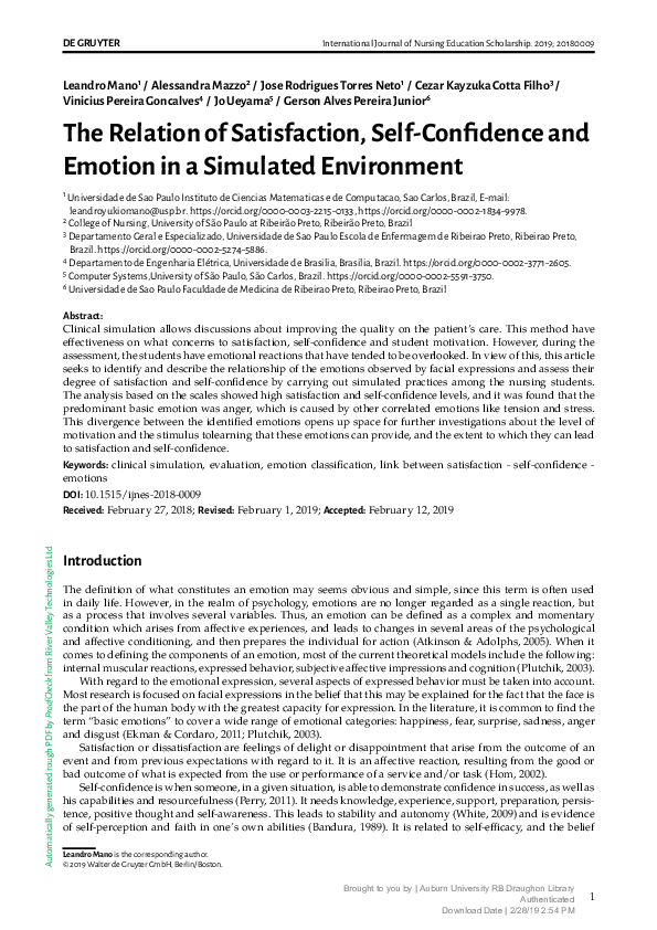 (PDF) The Relation of Satisfaction, Self-Confidence and Emotion in a ...