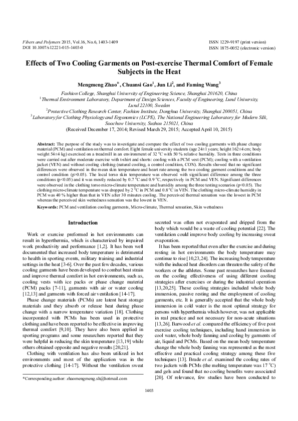 (PDF) Effects of two cooling garments on post-exercise thermal comfort ...