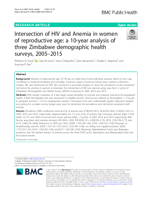 (PDF) Intersection of HIV and Anemia in women of reproductive age: a 10 ...