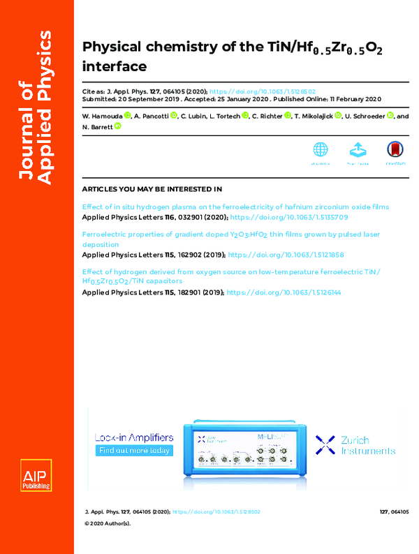 (PDF) Physical chemistry of the TiN/Hf0.5Zr0.5O2 interface
