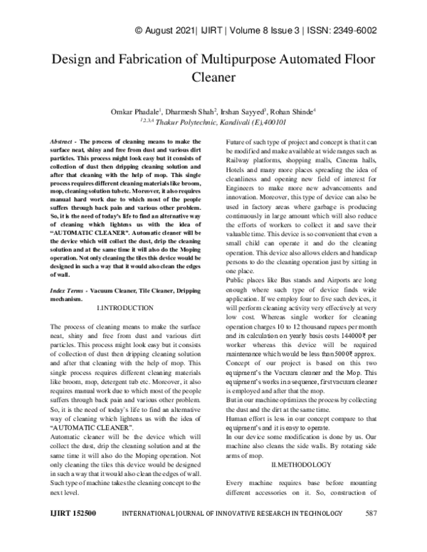 (PDF) Design and Fabrication of Multipurpose Automated Floor Cleaner