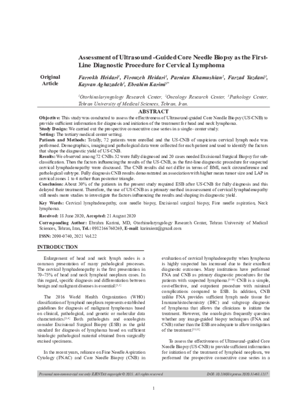 (PDF) Assessment of Ultrasound -Guided Core Needle Biopsy as the First ...