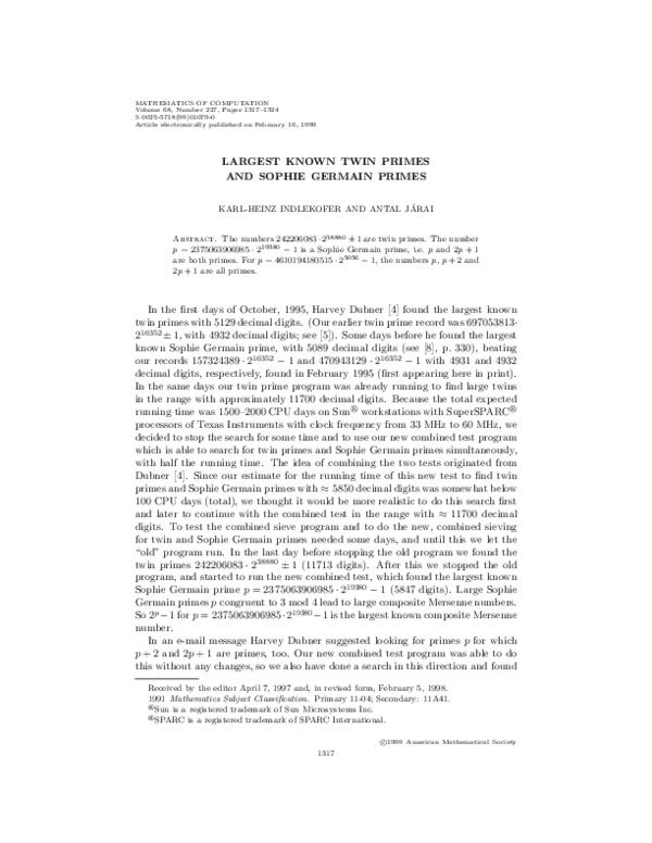 pdf-largest-known-twin-primes-and-sophie-germain-primes-karl-heinz