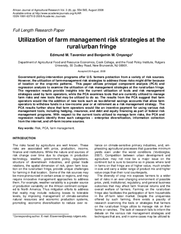 (PDF) Utilization of farm management risk strategies at the rural/urban ...