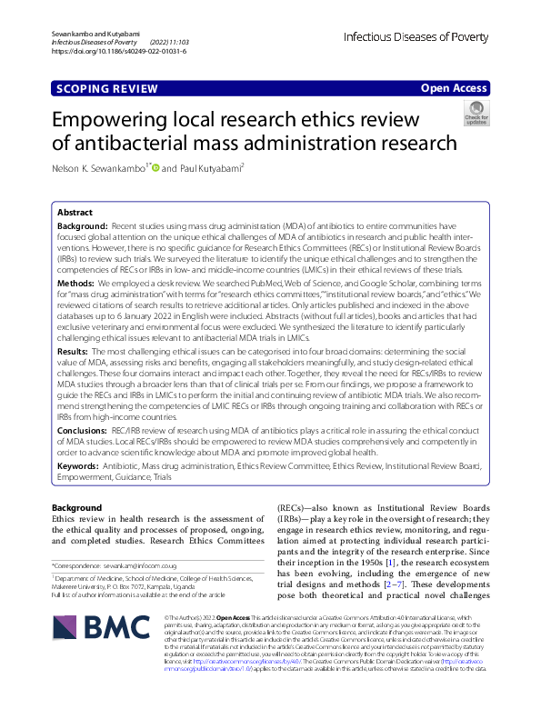 (PDF) Empowering local research ethics review of antibacterial mass ...