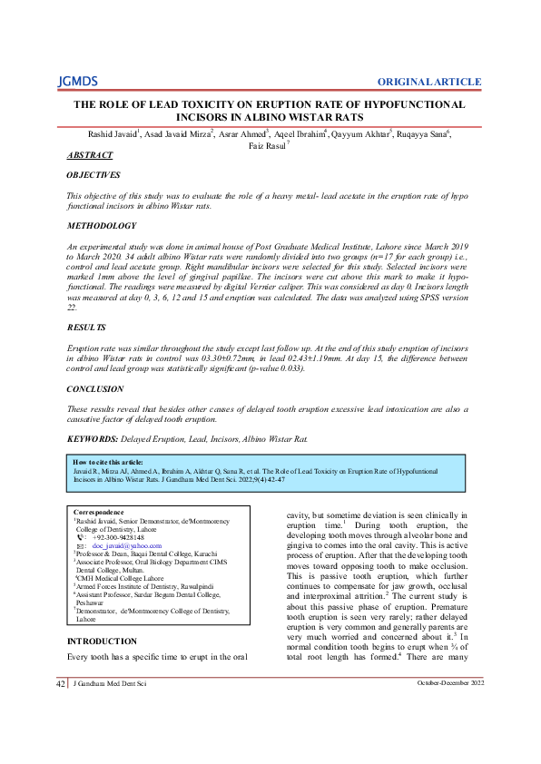 (PDF) THE ROLE OF LEAD TOXICITY ON ERUPTION RATE OF HYPOFUNCTIONAL