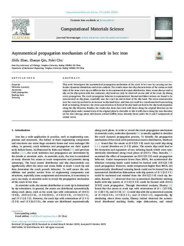 (PDF) Asymmetrical propagation mechanism of the crack in bcc iron