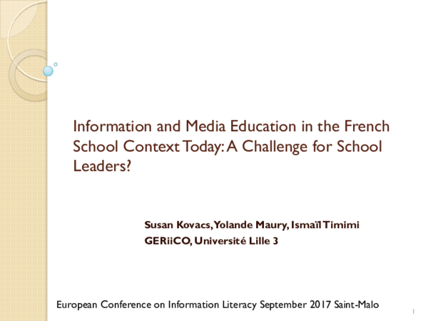 PDF) Information and Media Education in the French school context : a  challenge for school leaders?