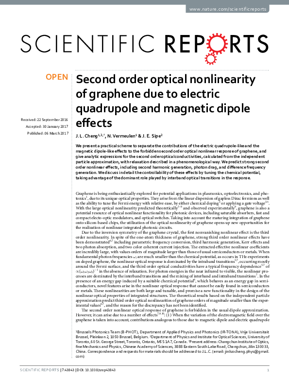 (PDF) Second order optical nonlinearity of graphene due to electric ...