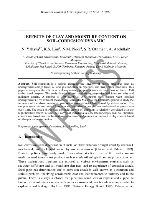(PDF) Effects of Clay and Moisture Content on Soil-Corrosion Dynamic