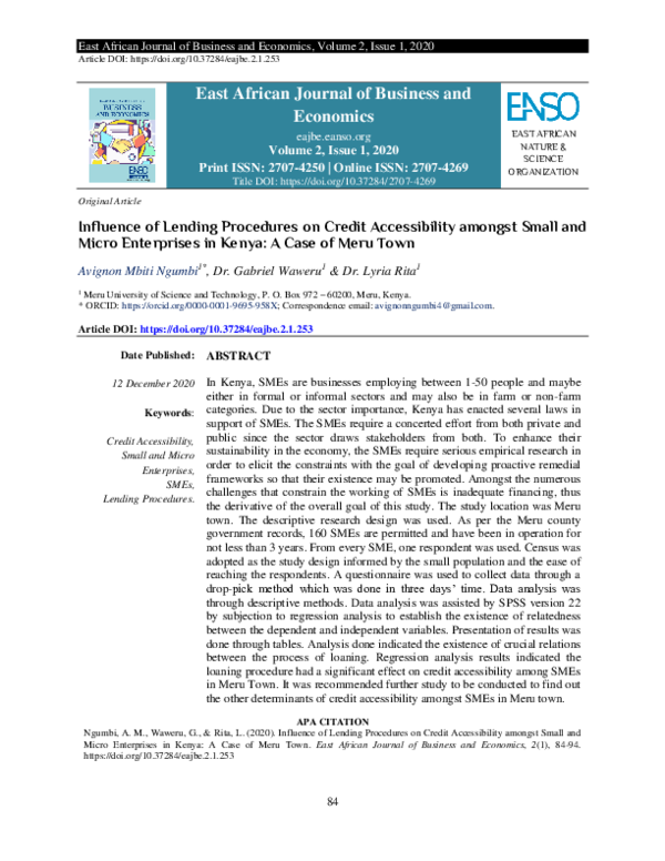 (PDF) Influence of Lending Procedures on Credit Accessibility amongst ...