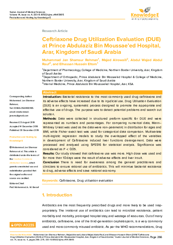(PDF) Ceftriaxone Drug Utilization Evaluation (DUE) at Prince Abdulaziz