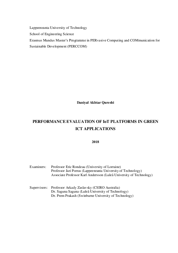 (PDF) Performance Evaluation of IoT Platforms in Green ICT Applications
