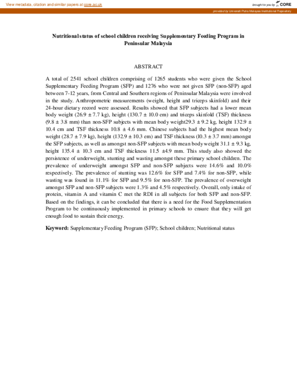 (PDF) Nutritional status of school children receiving supplementary ...