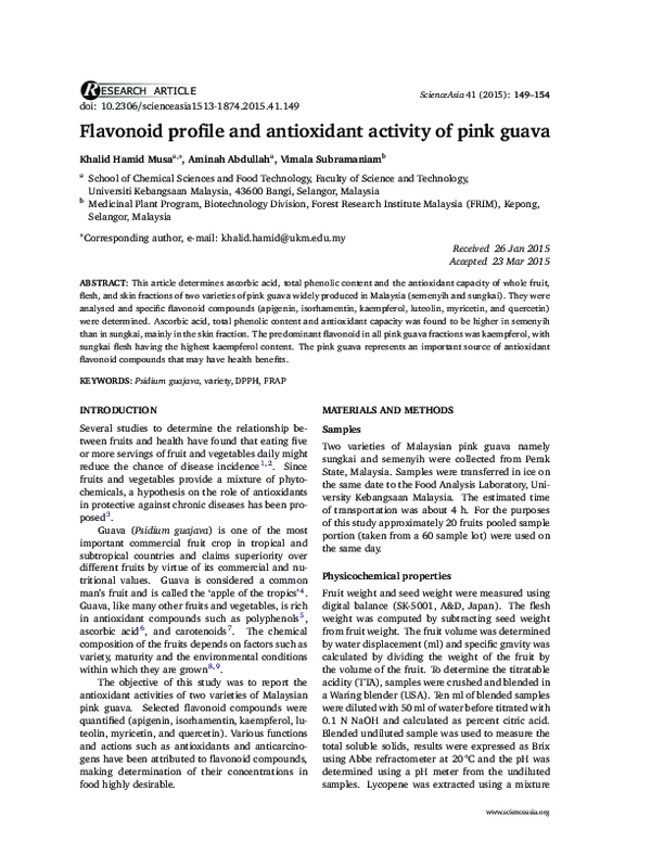 (PDF) Flavonoid profile and antioxidant activity of pink guava