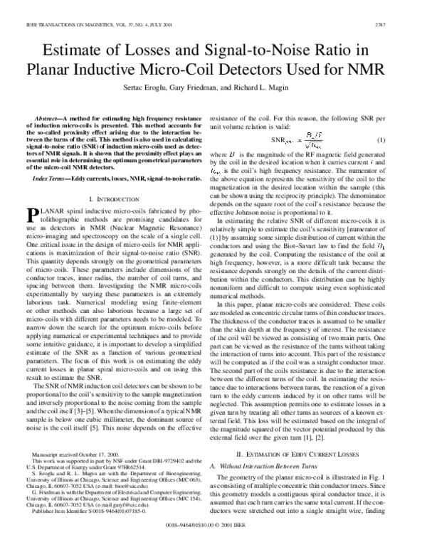 (PDF) Estimate of losses and signaltonoise ratio in planar inductive