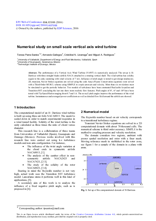 (PDF) Numerical study on small scale vertical axis wind turbine