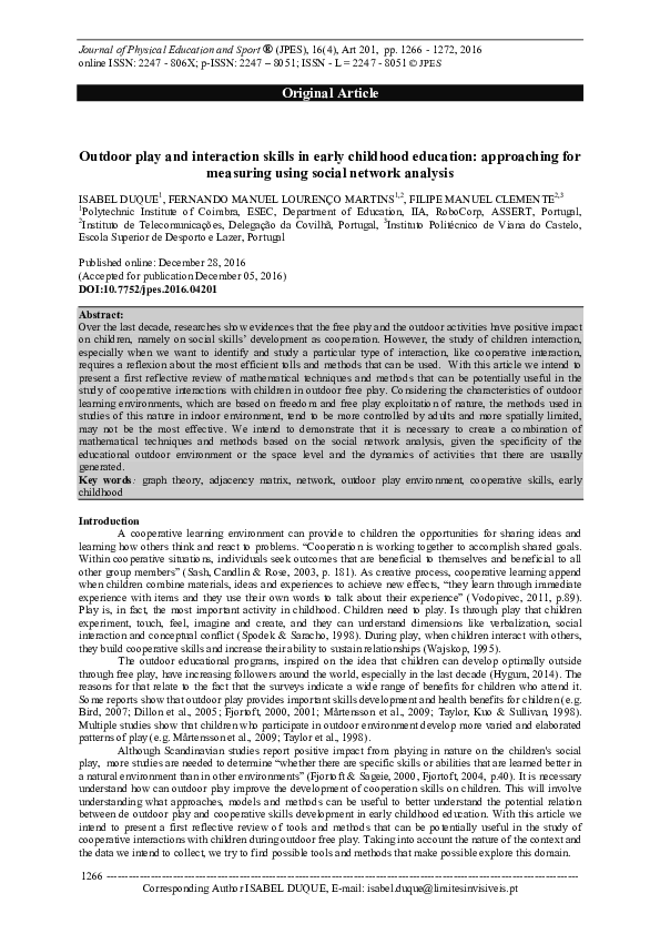(PDF) Outdoor play and interaction skills in early childhood education ...
