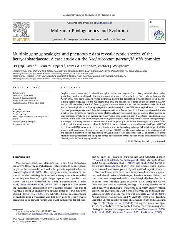 (PDF) Multiple gene genealogies and phenotypic data reveal cryptic ...