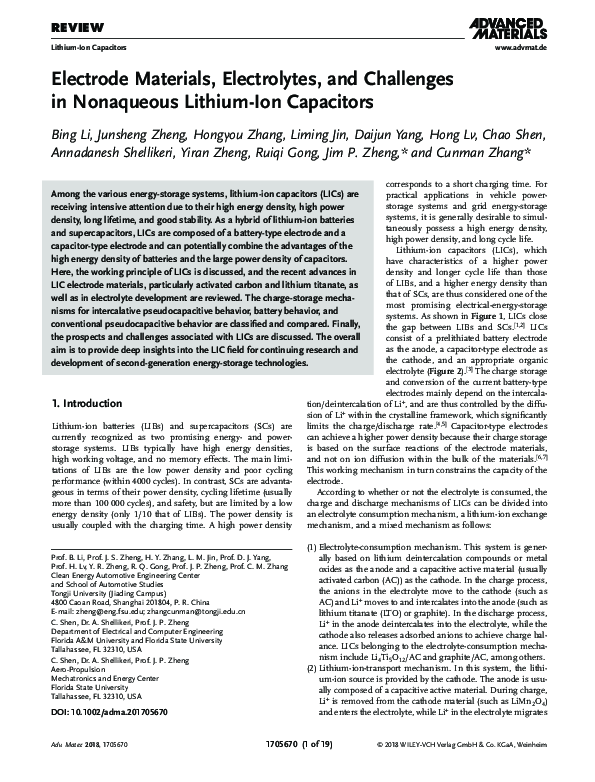(PDF) Electrode Materials, Electrolytes, and Challenges in Nonaqueous ...