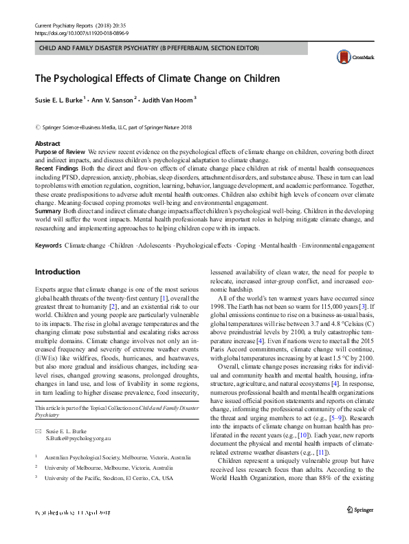 (PDF) The Psychological Effects of Climate Change on Children