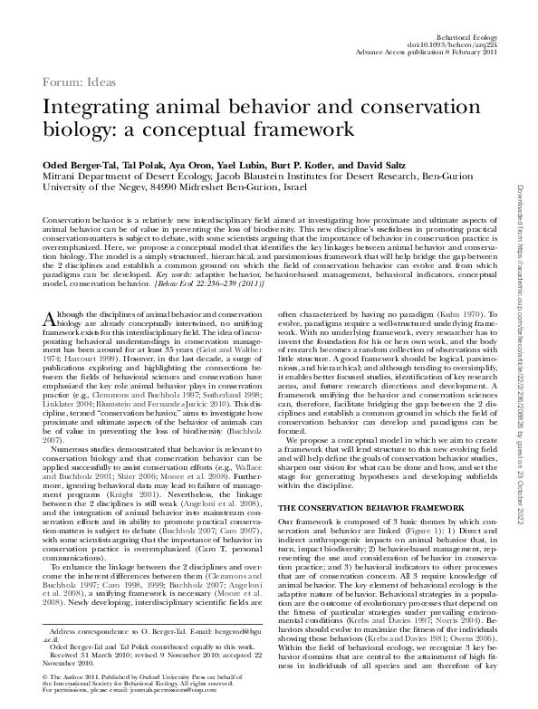 (PDF) Forum: Ideas Integrating animal behavior and conservation biology ...