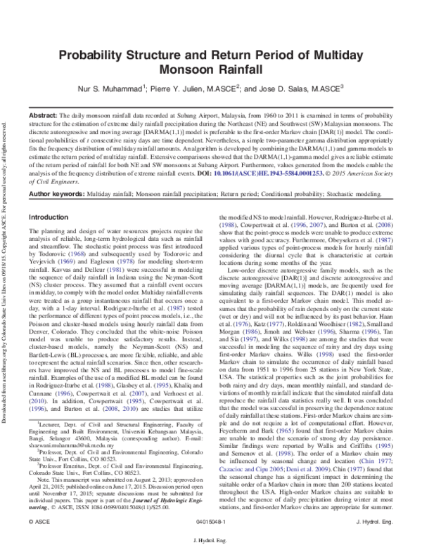 (PDF) Probability Structure and Return Period of Multiday Monsoon Rainfall