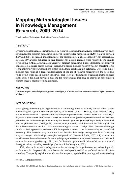 (PDF) Mapping Methodological Issues in Knowledge Management Research ...