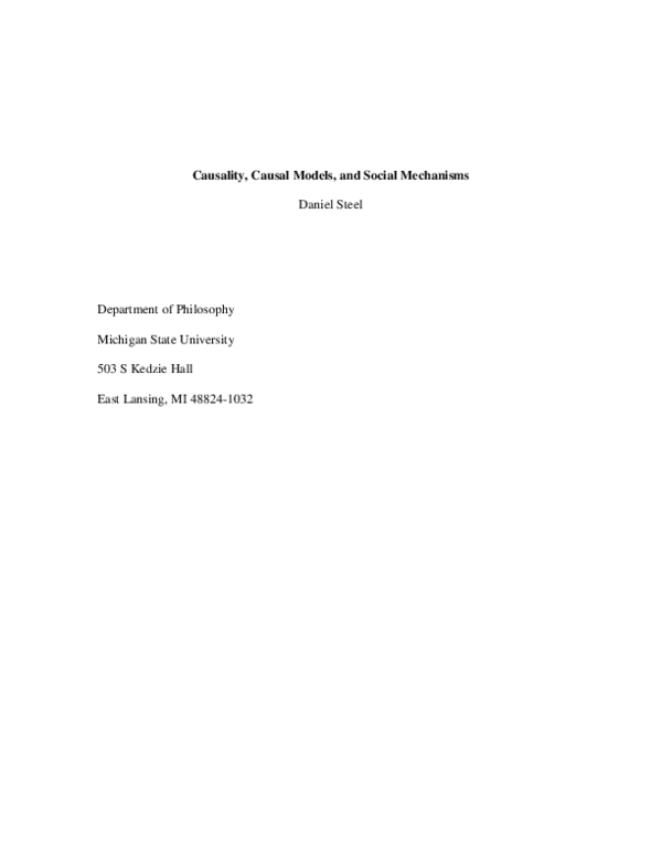 (PDF) Causality, Causal Models, and Social Mechanisms