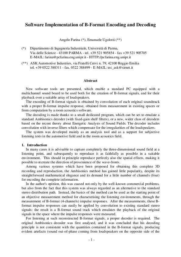 (PDF) Implementation of B-Format Encoding and Decoding