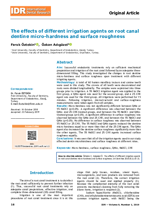 (PDF) The effects of different irrigation agents on root canal dentine