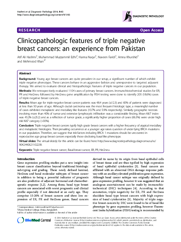 (PDF) Clinicopathologic features of triple negative breast cancers: an ...