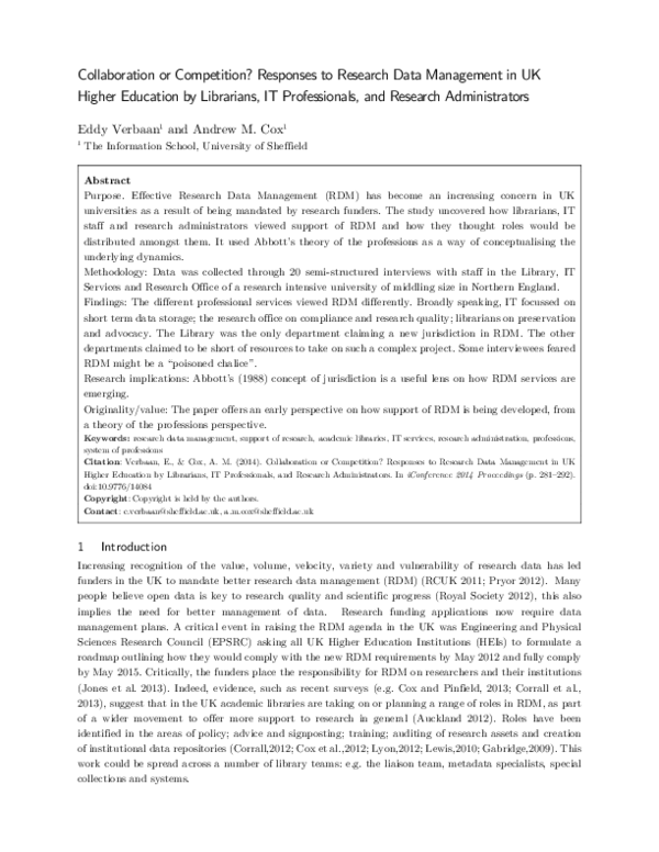 (PDF) Collaboration or Competition? Responses to Research Data ...