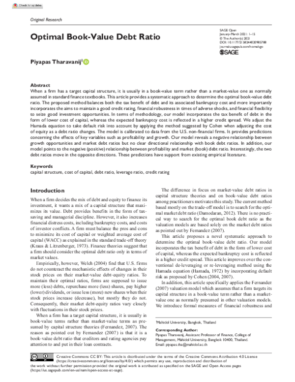 (PDF) Optimal Book-Value Debt Ratio