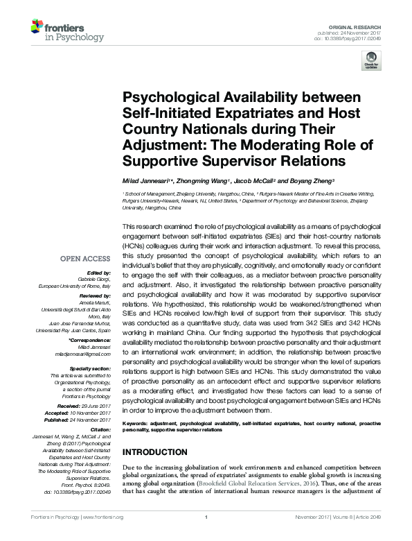 (PDF) Psychological Availability between SelfInitiated Expatriates and