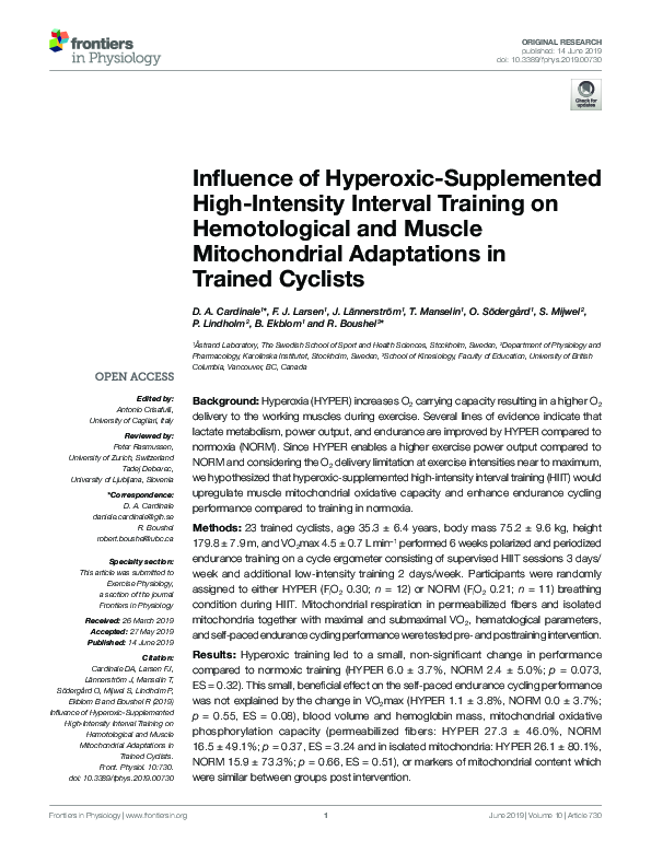 (PDF) Influence of Hyperoxic-Supplemented High-Intensity Interval ...