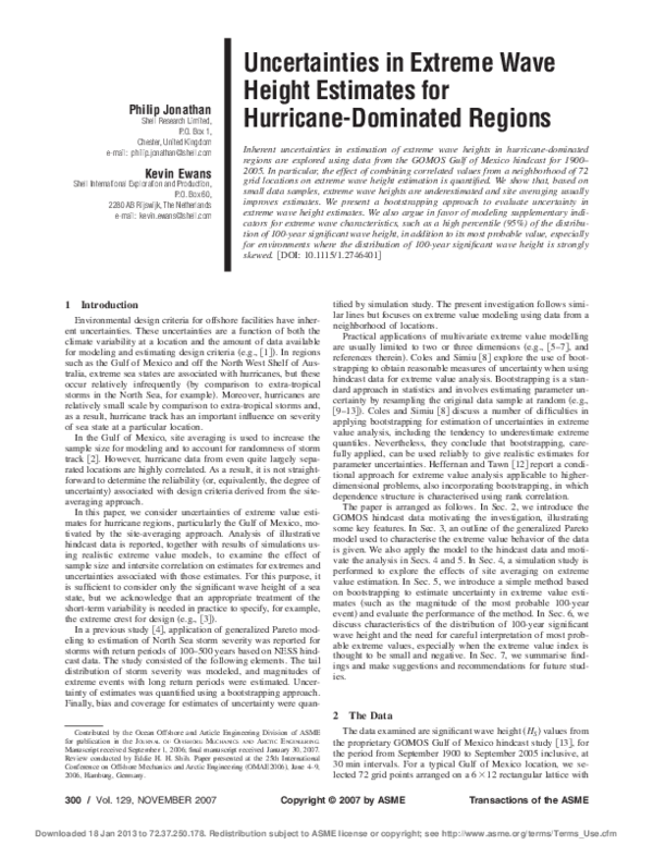 (PDF) Uncertainties in Extreme Wave Height Estimates for Hurricane ...