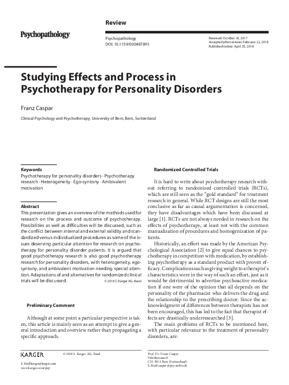 (PDF) Studying Effects and Process in Psychotherapy for Personality ...