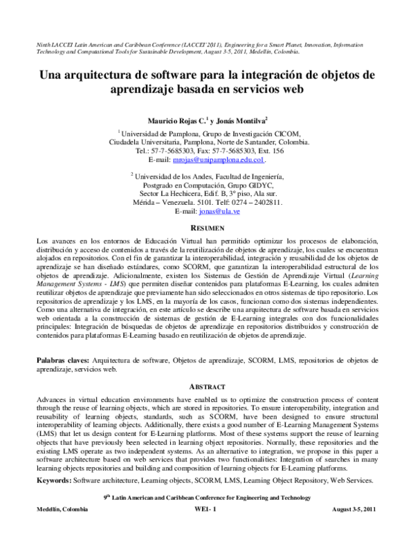 Una arquitectura de software para la integración de objetos de aprendizaje basada en servicios web