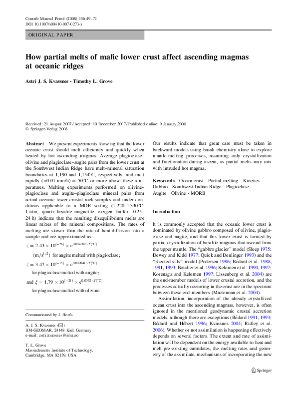 (PDF) How partial melts of mafic lower crust affect ascending magmas at ...