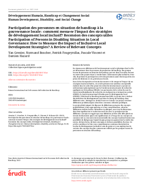 (PDF) Participation des personnes en situation de handicap à la ...