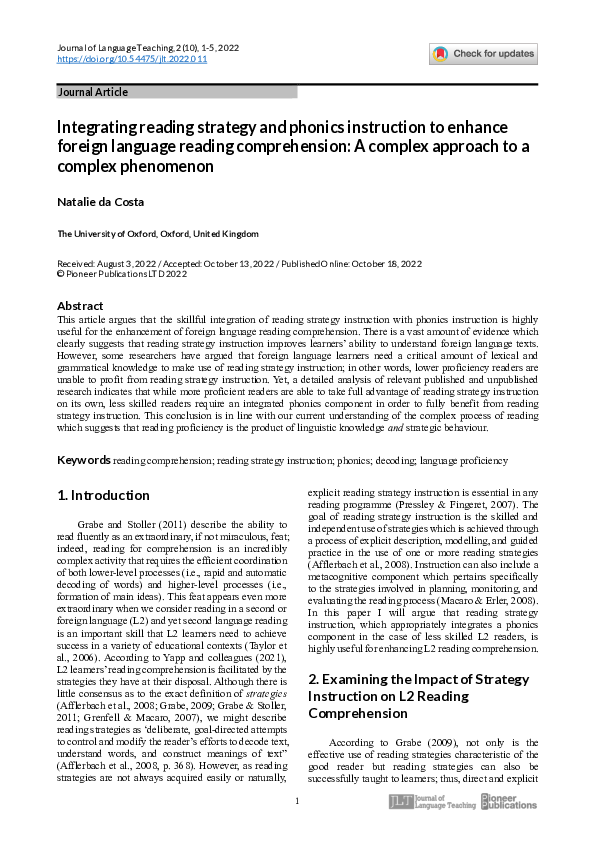 (PDF) Integrating reading strategy and phonics instruction to enhance ...