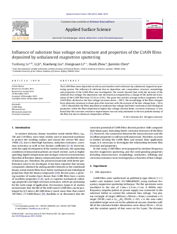 (PDF) Influence of substrate bias voltage on structure and properties ...